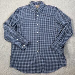 Duluth Trading Co. Men's M Medium Button DownBlue Windowpane Plaid 100% Cotton